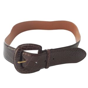 Lauren Ralph Lauren Women Italian Leather Belt Medium Brown Wide Buckle Slimming